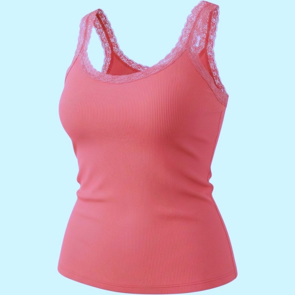Y2K lace edged tank top cami pink 4X 90s barbiecore blingcore romantic feminine